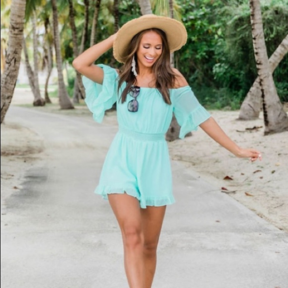 NWOT Pink Lily Mint Green Adorable Romper